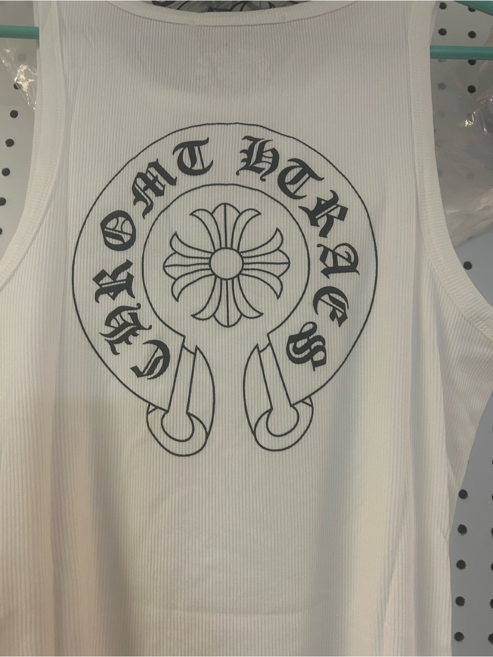 Chrome Hearts White Ribbed Tank with Black Gothic Logo